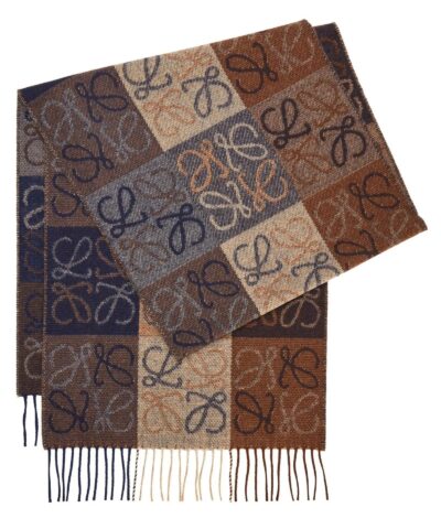 Loewe Fringed Wool and Cashmere blend Jacquard Scarf NavyBrown 20247714 2