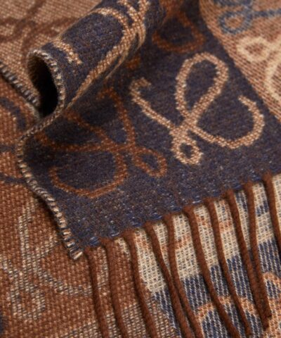 Loewe Fringed Wool and Cashmere blend Jacquard Scarf NavyBrown 20247714 3