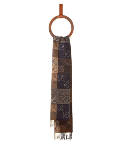 Loewe Fringed Wool and Cashmere blend Jacquard Scarf NavyBrown 20247714 4