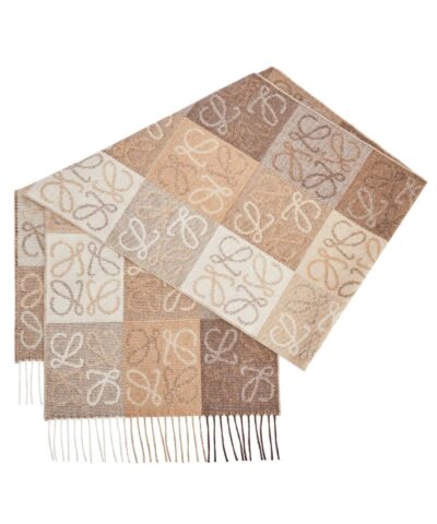 Loewe Fringed Wool and Cashmere blend Jacquard Scarf WhiteBeige 20247721 2