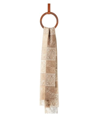 Loewe Fringed Wool and Cashmere blend Jacquard Scarf WhiteBeige 20247721 4