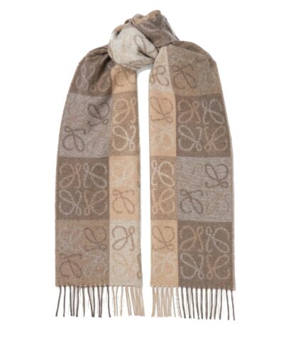 Loewe Fringed Wool and Cashmere-blend Jacquard Scarf, White/Beige-20247721