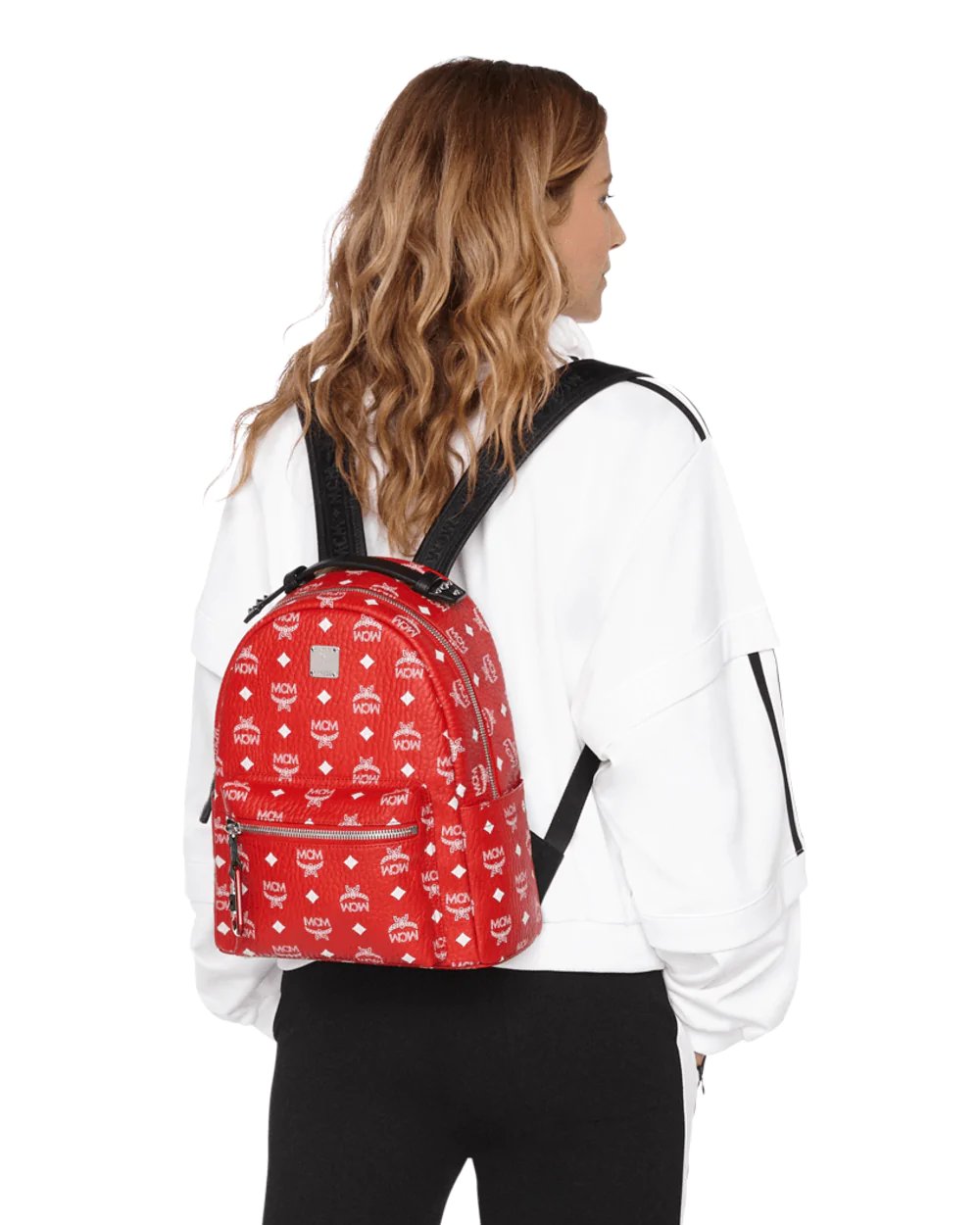 Alternative view of MCM Viva Red Stark Backpack W/white Logo Visetos 32