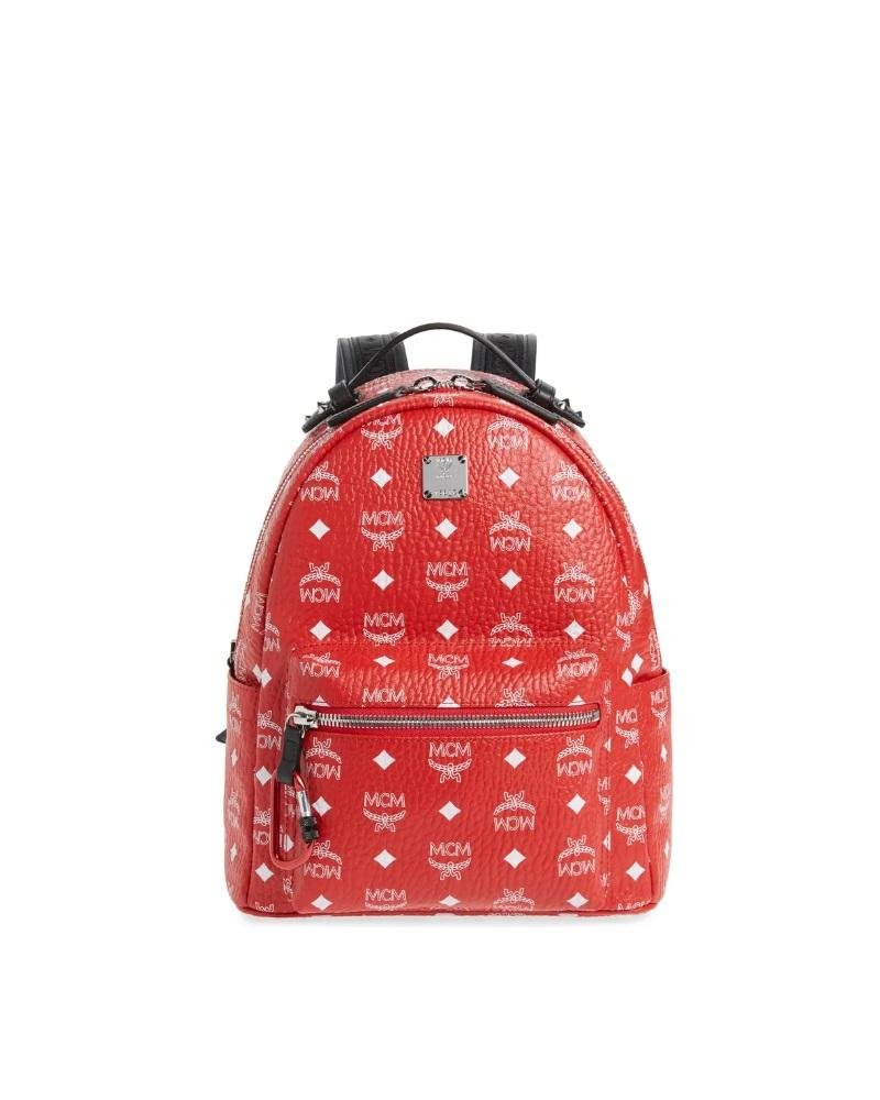 MCM Viva Red Stark Backpack W/white Logo Visetos 32-20251575