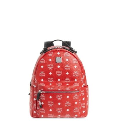 MCM Viva Red Stark Backpack W/white Logo Visetos 32-20251576