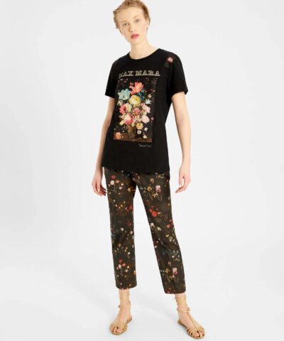 Max Mara Printed Cotton Jersey T Shirt Black 20253663 1