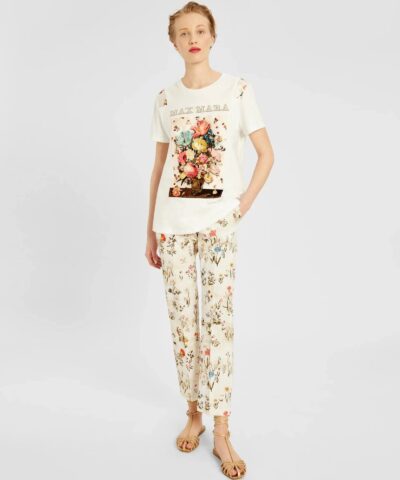 Max Mara Printed Cotton Jersey T Shirt White 20253653 1
