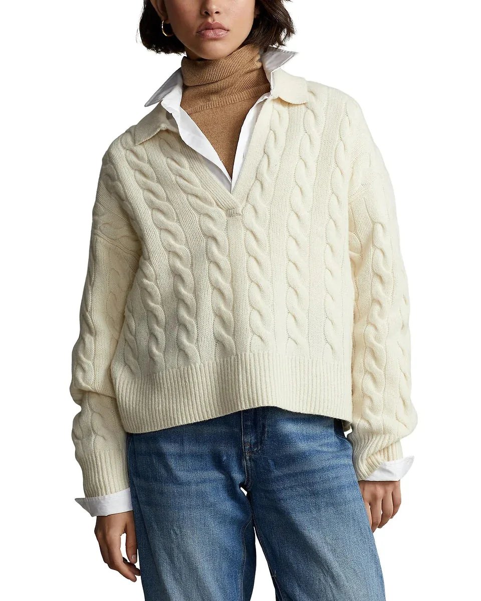 Alternative view of Polo Ralph Lauren Cable-Knit Wool-Cashmere Polo Sweater In Beige
