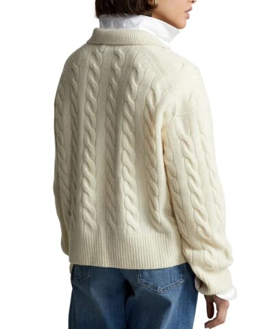 Polo Ralph Lauren Cable Knit Wool Cashmere Polo Sweater In Beige 20236780 3