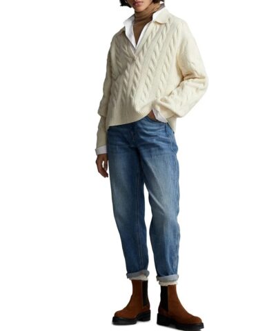 Polo Ralph Lauren Cable Knit Wool Cashmere Polo Sweater In Beige 20236780 4