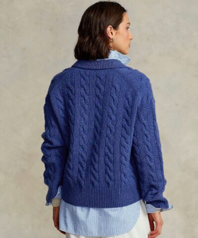 Polo Ralph Lauren Cable Knit Wool Cashmere Polo Sweater In Blue 20236791 1