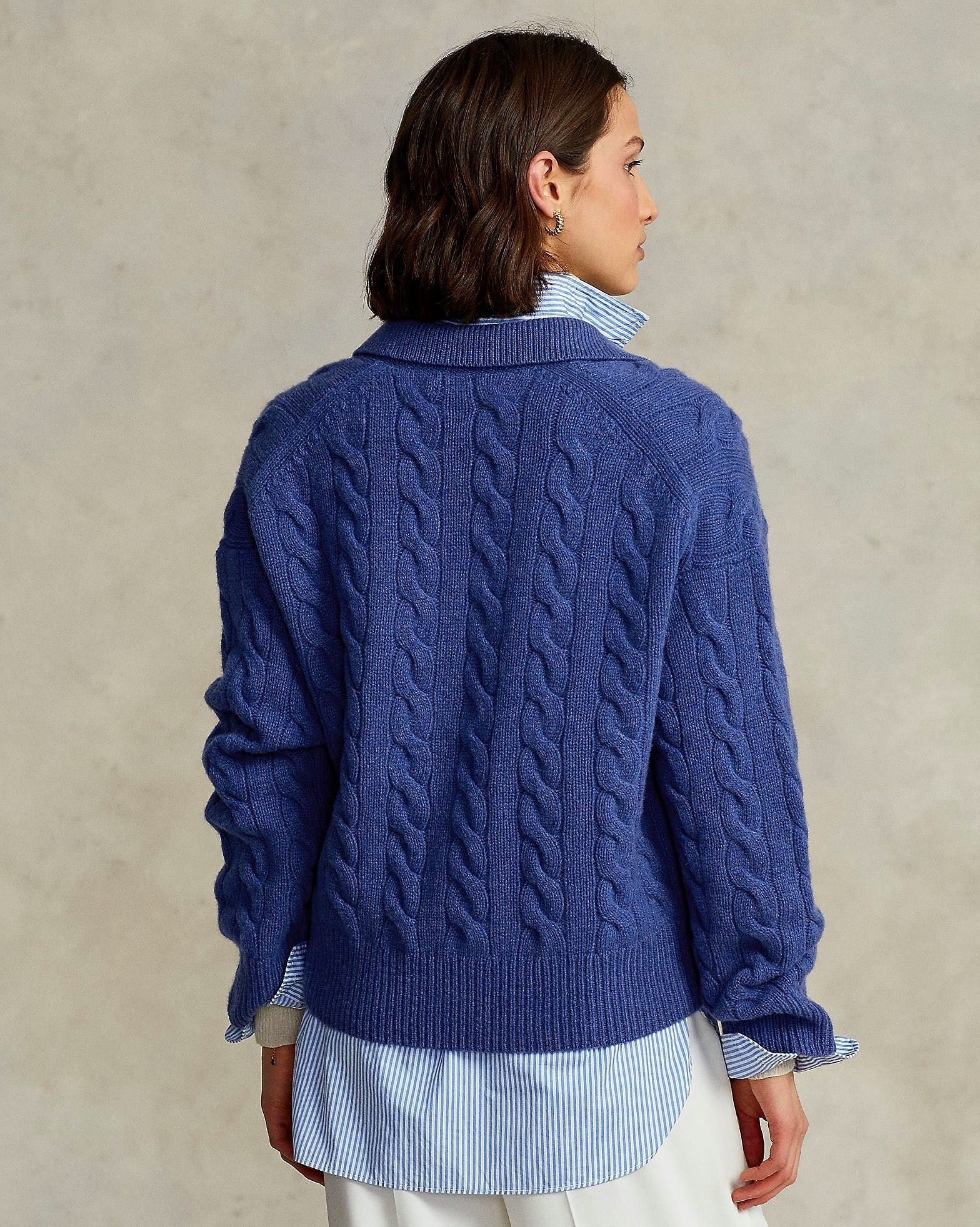 Alternative view of Polo Ralph Lauren Cable-Knit Wool-Cashmere Polo Sweater In Blue