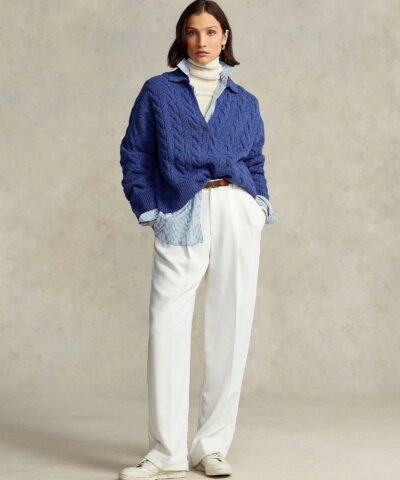 Polo Ralph Lauren Cable Knit Wool Cashmere Polo Sweater In Blue 20236791 3