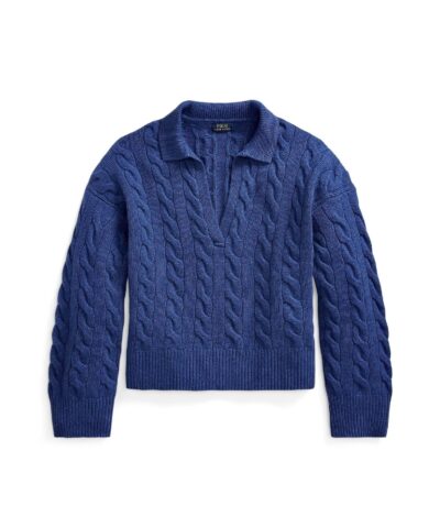 Polo Ralph Lauren Cable-Knit Wool-Cashmere Polo Sweater In Blue-20236795