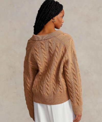 Polo Ralph Lauren Cable Knit Wool Cashmere Polo Sweater In Camel 20236801 1