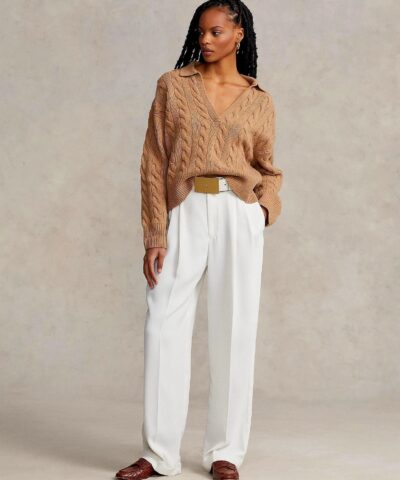 Polo Ralph Lauren Cable Knit Wool Cashmere Polo Sweater In Camel 20236801 2