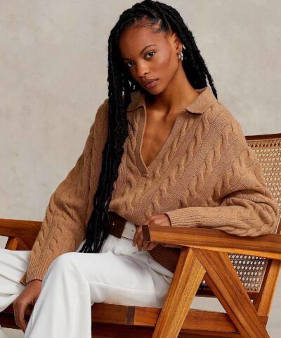 Polo Ralph Lauren Cable Knit Wool Cashmere Polo Sweater In Camel 20236801 3
