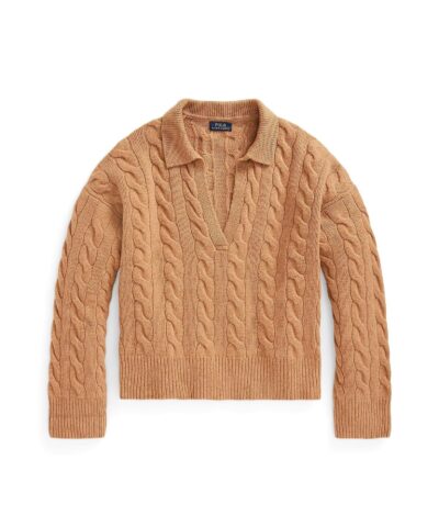 Polo Ralph Lauren Cable-Knit Wool-Cashmere Polo Sweater In Camel-20236804