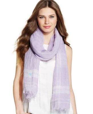 Polo Ralph Lauren Linen Gauze Plaid Wrap Neon Rose-20229662