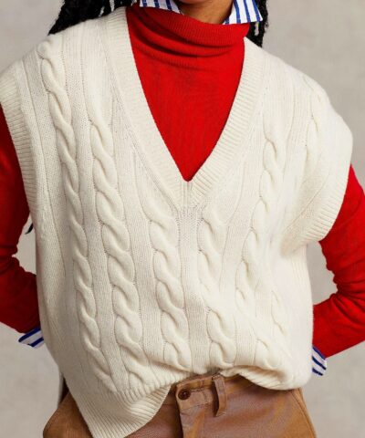 Polo Ralph Lauren Sleeveless Cable Knit Sweater In Beige 20236770 1
