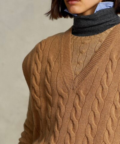 Polo Ralph Lauren Sleeveless Cable Knit Sweater In Camel 20236760 1