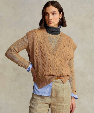 Polo Ralph Lauren Sleeveless Cable-Knit Sweater In Camel-20236760