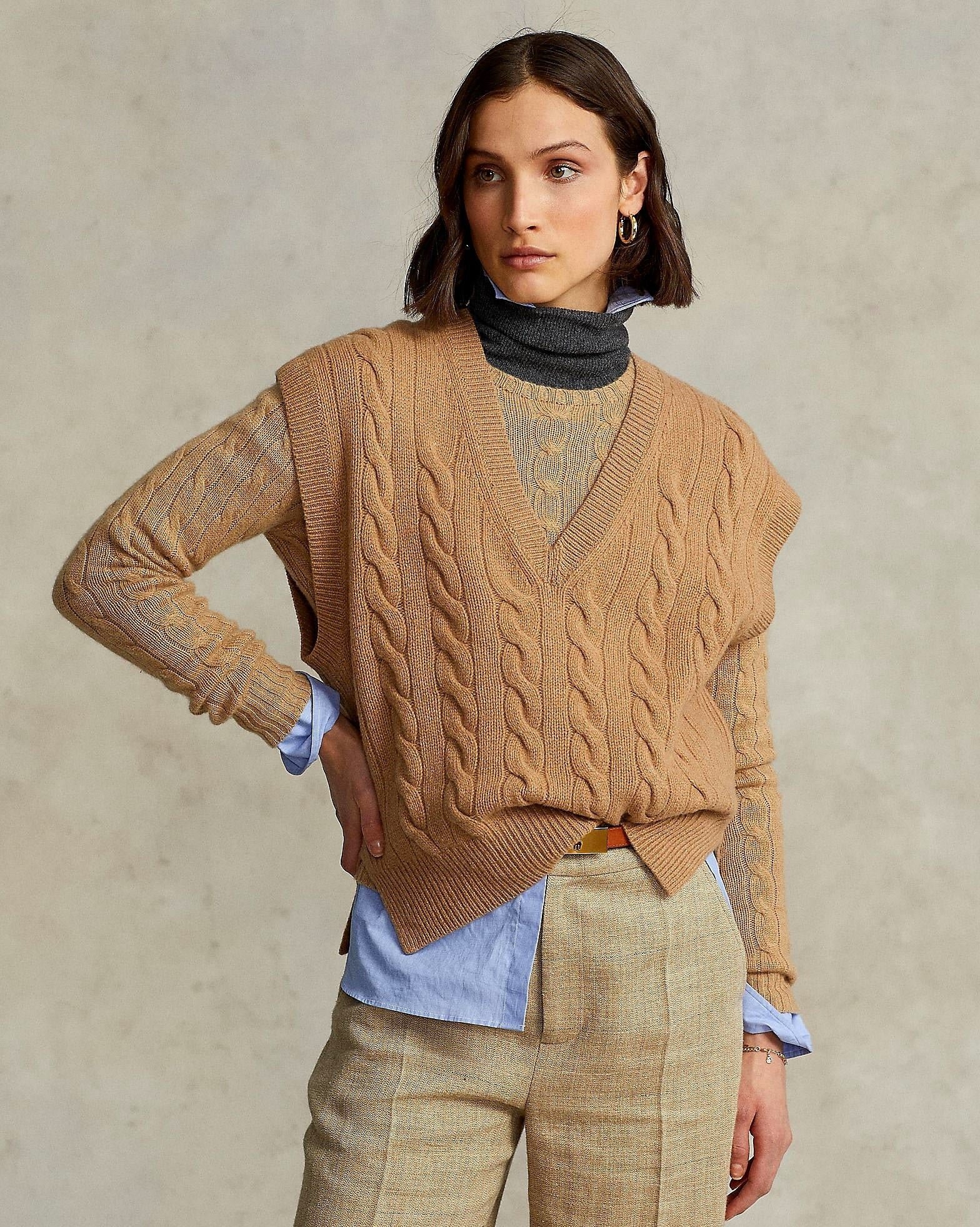Polo Ralph Lauren Sleeveless Cable-Knit Sweater In Camel-20236760