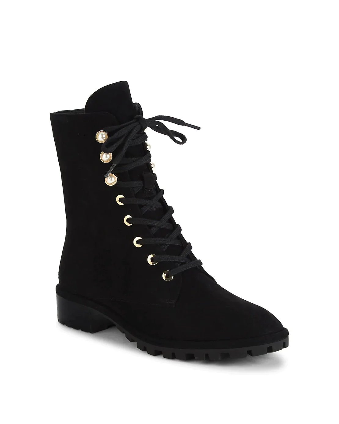 Alternative view of Stuart Weitzman Laine Faux Pearl-Embellished Suede Combat Boots