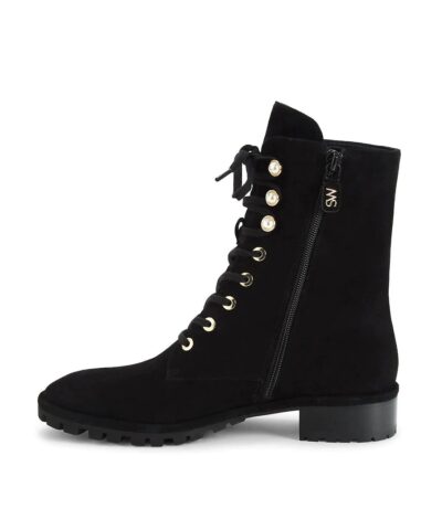 Stuart Weitzman Laine Faux Pearl-Embellished Suede Combat Boots - Image 4