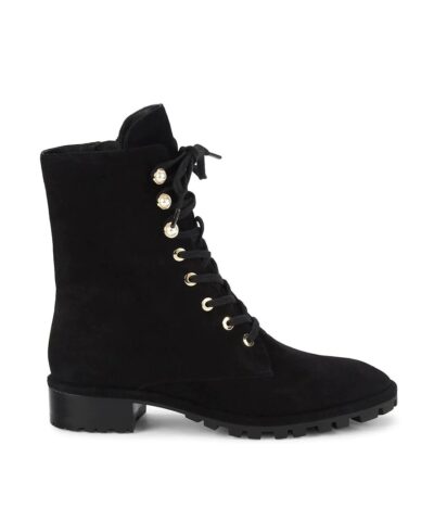 Stuart Weitzman Laine Faux Pearl-Embellished Suede Combat Boots-20247914