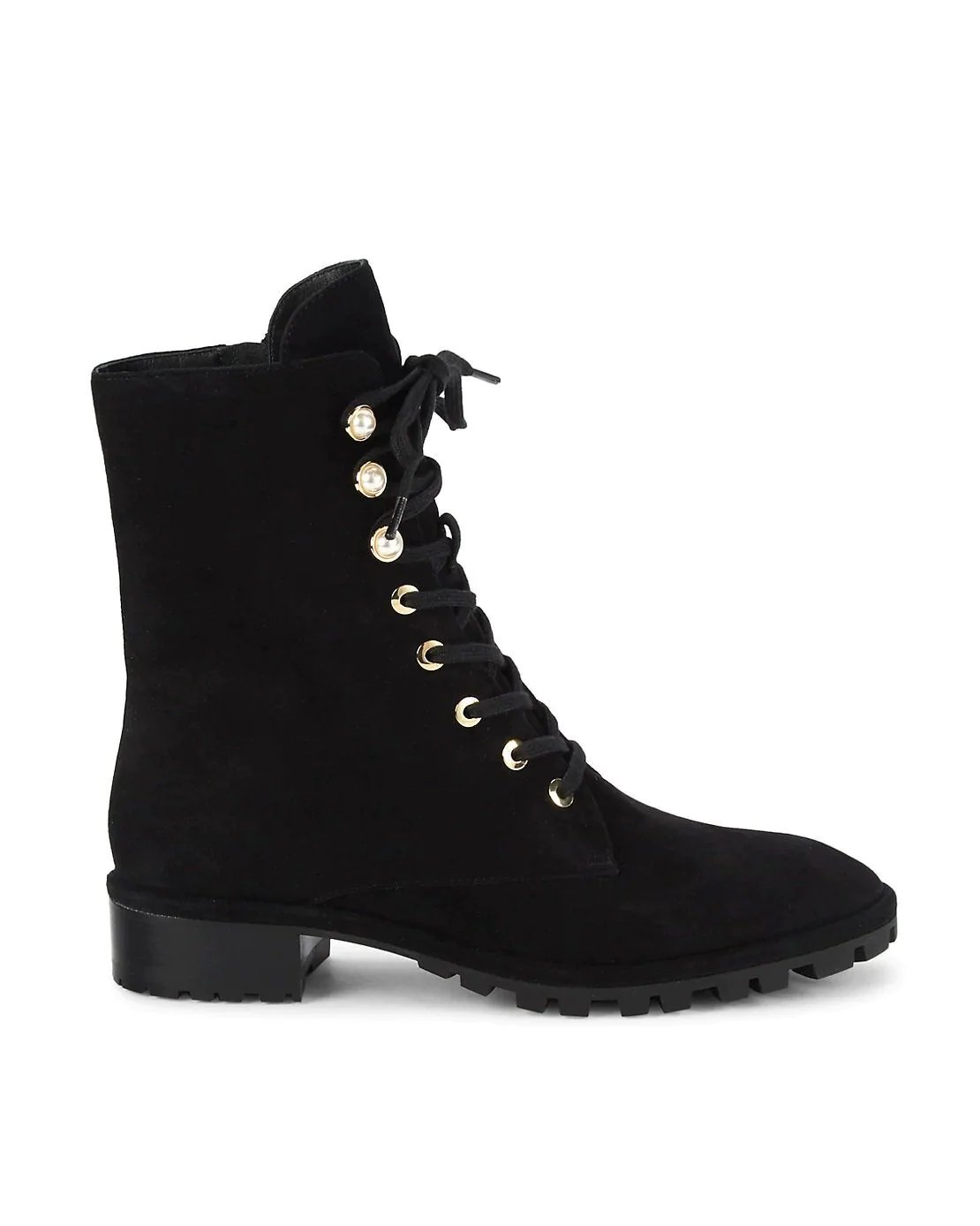 Stuart Weitzman Laine Faux Pearl-Embellished Suede Combat Boots-20247914