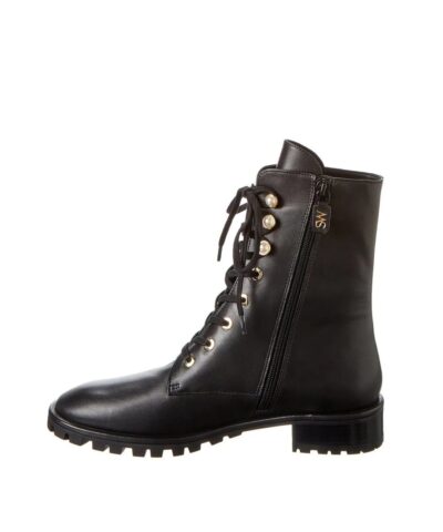 Stuart Weitzman Laine Pearl Leather Combat Boot In Black 20247903 2