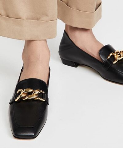 Stuart Weitzman Mickee Chain Square-Toe Leather Loafers - Image 2