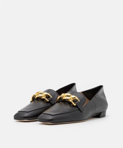 Stuart Weitzman Mickee Chain Square-Toe Leather Loafers - Image 3