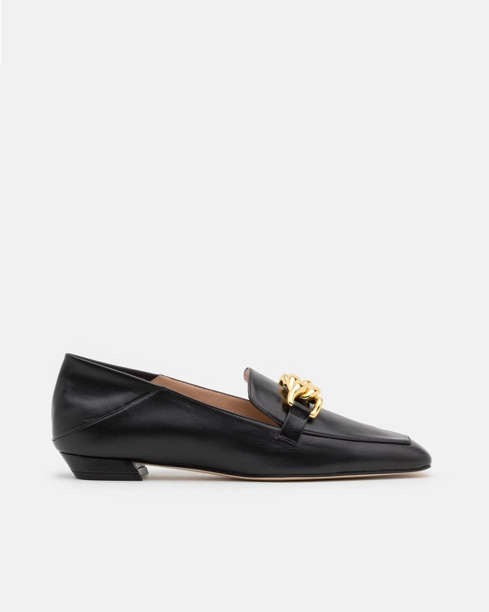 Stuart Weitzman Mickee Chain Square-Toe Leather Loafers-20247981