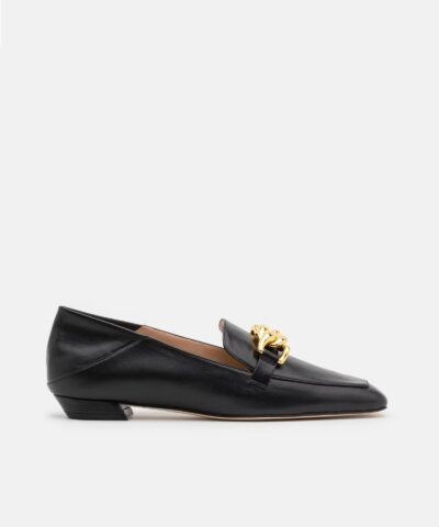 Stuart Weitzman Mickee Chain Square-Toe Leather Loafers-20247984