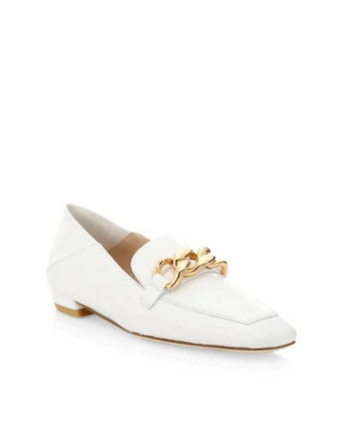 Stuart Weitzman Mickee Chain Square Toe Leather Loafers White 20247968 1