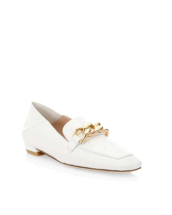 Alternative view of Stuart Weitzman Mickee Chain Square-Toe Leather Loafers, White