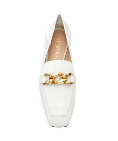 Stuart Weitzman Mickee Chain Square Toe Leather Loafers White 20247968 3
