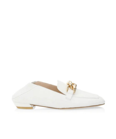 Stuart Weitzman Mickee Chain Square Toe Leather Loafers White 20247968 4