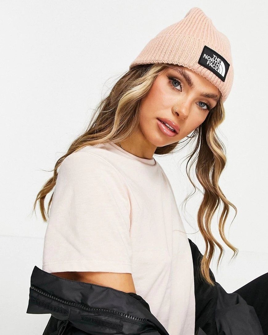 Alternative view of The North Face Logo Box Cuffed Beanie In Pink