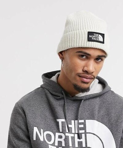 The North Face Logo Box Cuffed Beanie In White 20245632 2