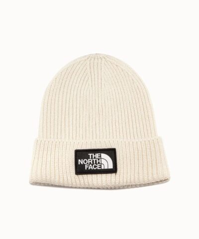 The North Face Logo Box Cuffed Beanie In White-20245632