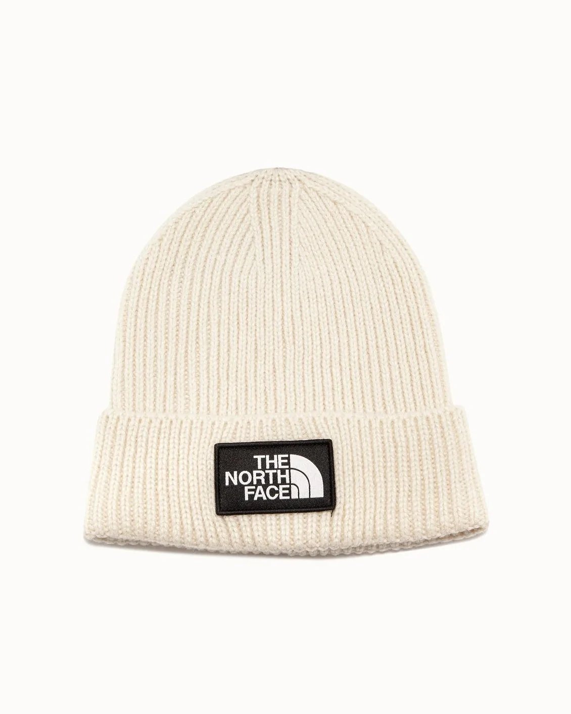The North Face Logo Box Cuffed Beanie In White-20245632