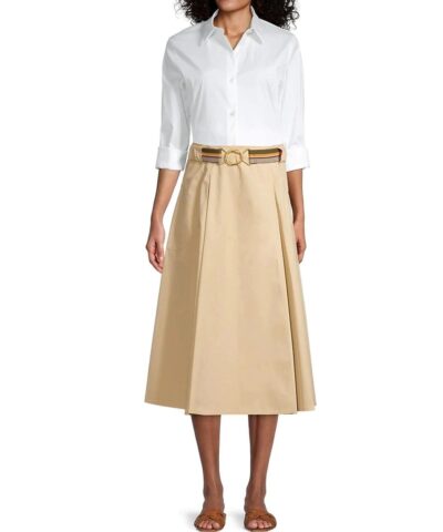Tory Burch A Line Poplin Pleated Skirt 20249857 1