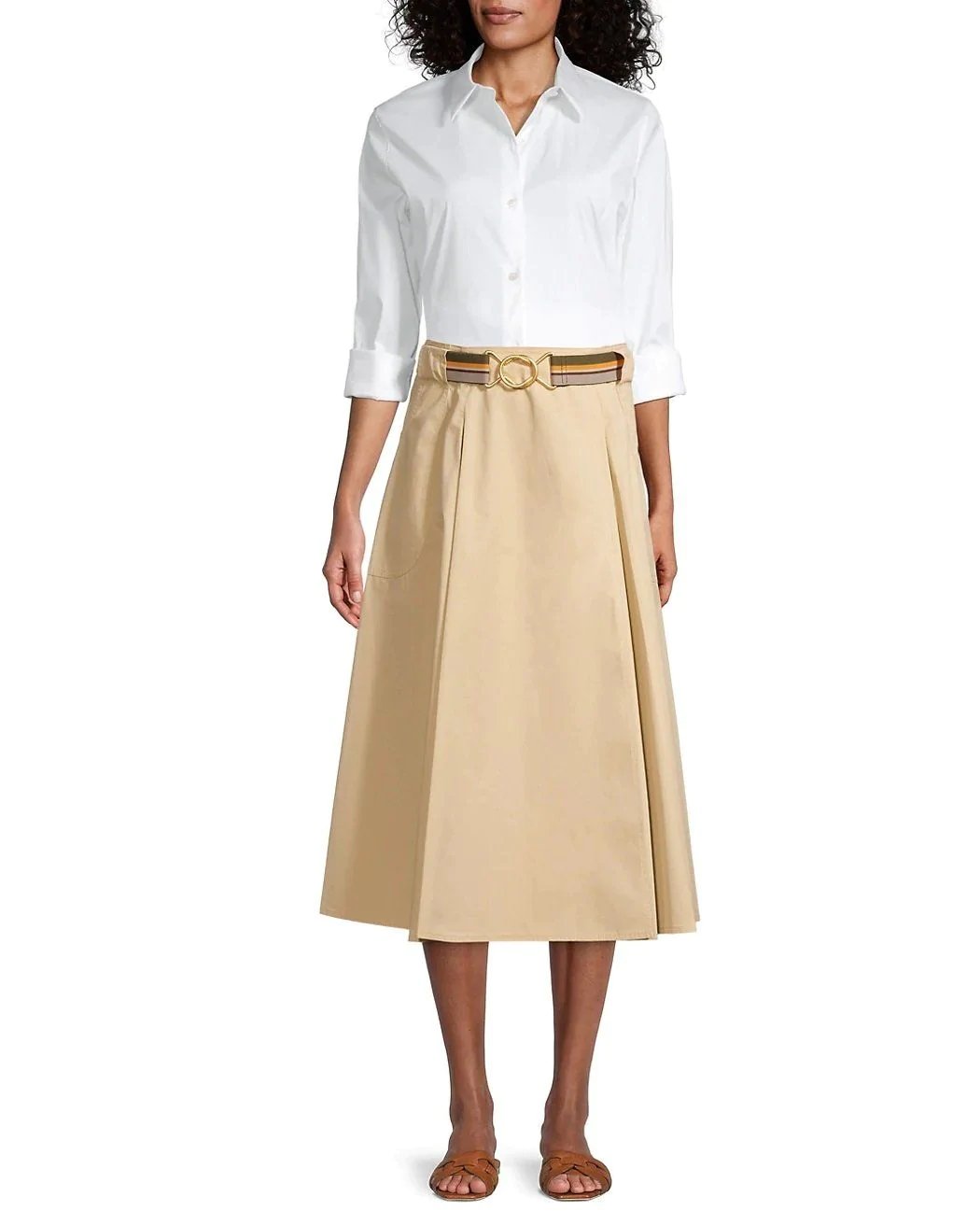 Alternative view of Tory Burch A-Line Poplin Pleated Skirt