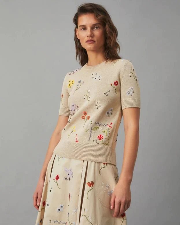 Alternative view of Tory Burch Floral Embroidered Short-Sleeve Pullover