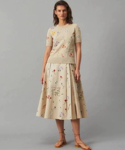 Tory Burch Floral Embroidered Short Sleeve Pullover 20253919 2