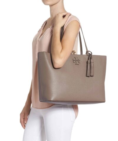 Tory Burch McGraw Leather Tote Silver Maple 20256948 1