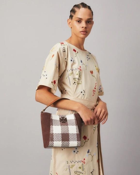 Alternative view of Tory Burch Mcgraw Woven Plaid Small Bucket Bag